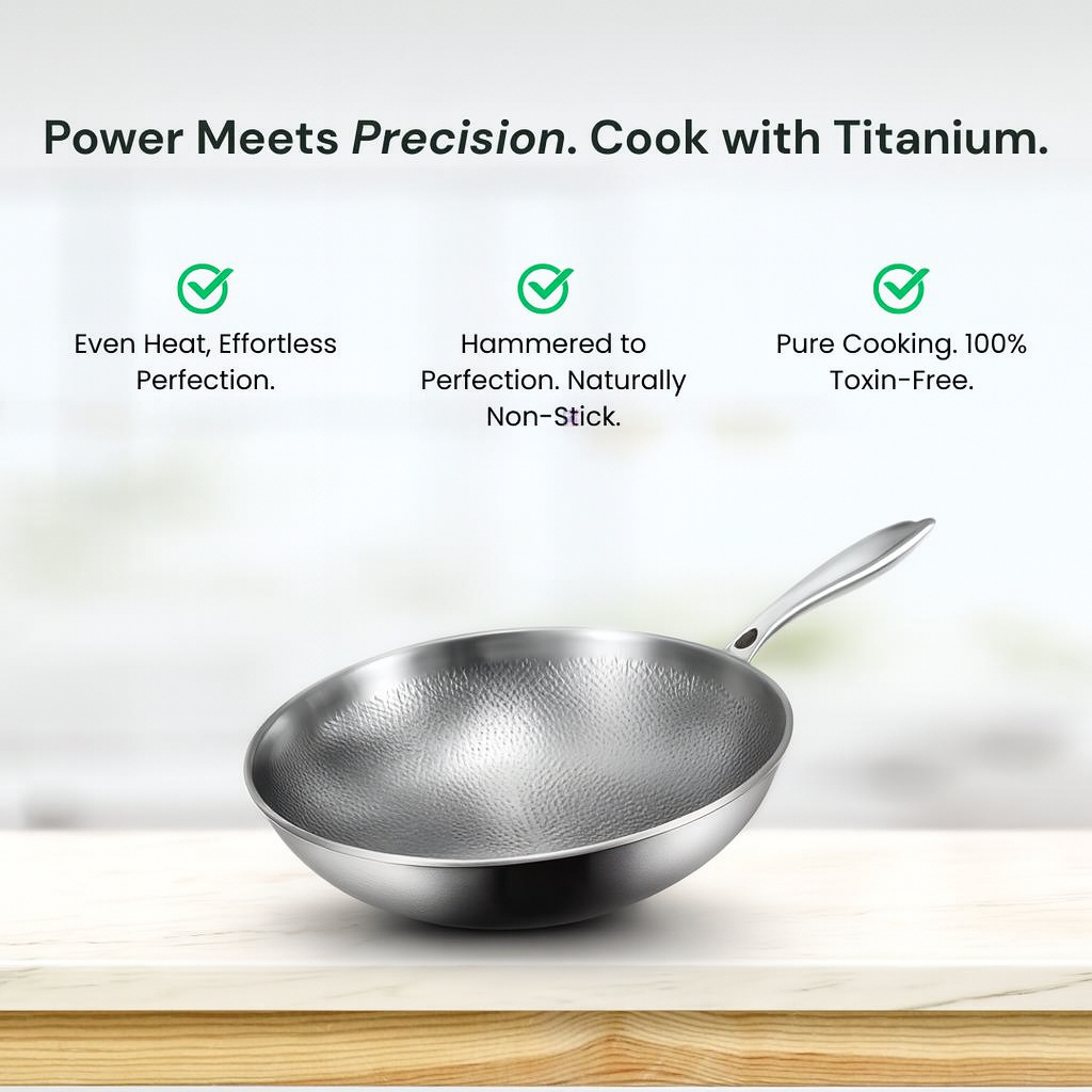 Titanium Wok Pan Flat Bottomed